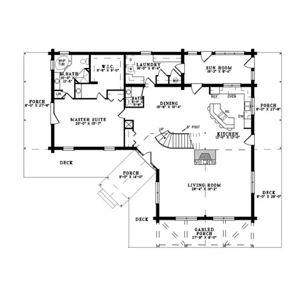 Log House Plan First Floor - Saddlehill Rustic Mountain Home 073D-0045 - Shop House Plans and More