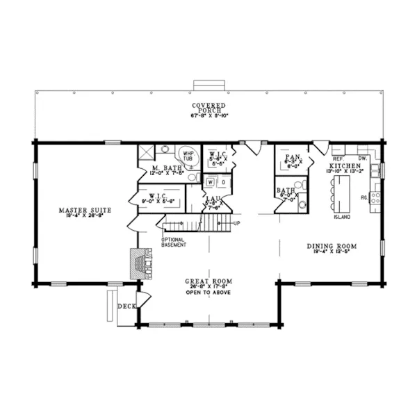 A-Frame House Plan First Floor - Turner Way A-Frame Log Home 073D-0048 - Shop House Plans and More