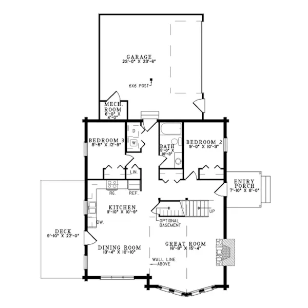 Log Cabin House Plan First Floor - Sparwood Contemporary Home 073D-0049 - Shop House Plans and More