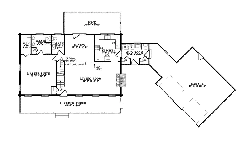 Country House Plan First Floor - Spiritwood Rustic Log Home 073D-0050 - Shop House Plans and More