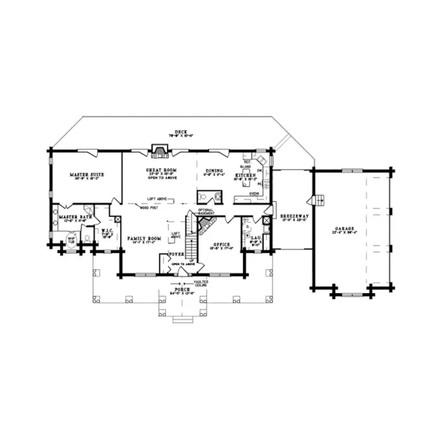 Vacation House Plan First Floor - Duck Bay Luxury Log Home 073D-0055 - Search House Plans and More