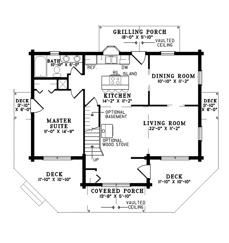 Southern House Plan First Floor - Snow Lake Rustic Log Cabin Home 073D-0056 - Shop House Plans and More