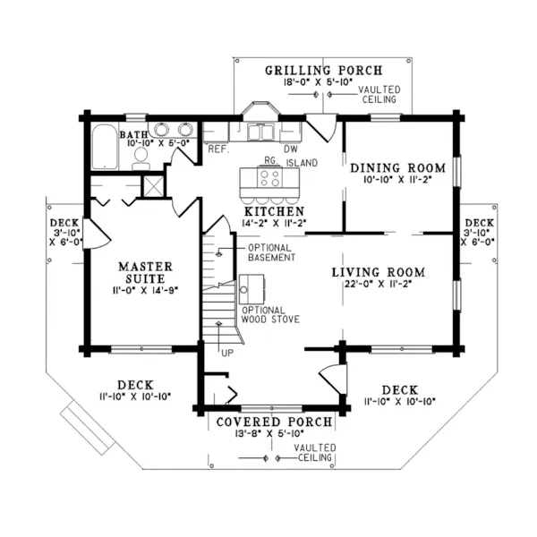 Log Cabin House Plan First Floor - Snow Lake Rustic Log Cabin Home 073D-0056 - Shop House Plans and More