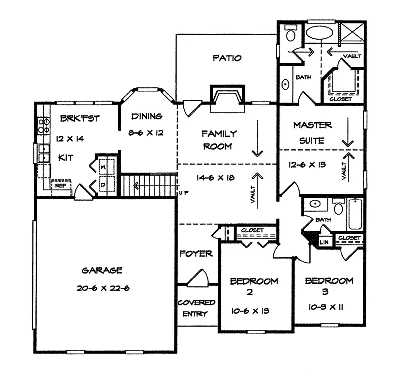 Ranch House Plan First Floor - Dunlop Ranch Home 076D-0001 - Search House Plans and More