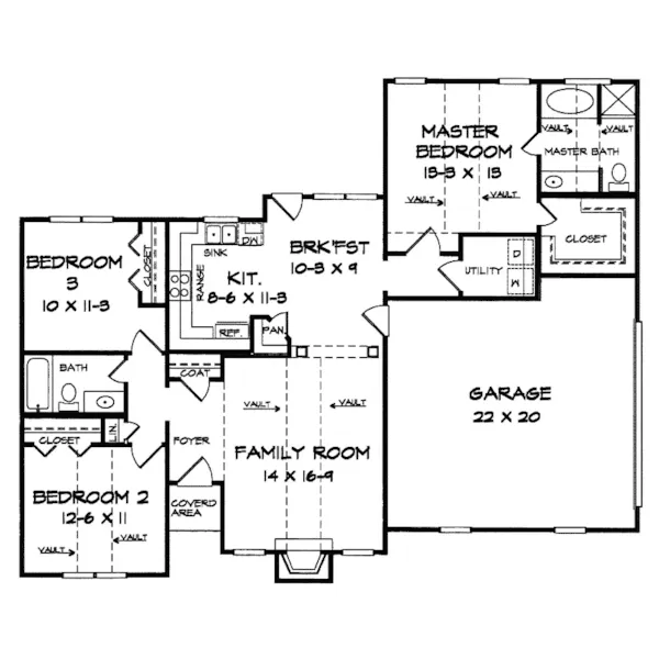 Ranch House Plan First Floor - Kings Cliff Efficient Ranch Home 076D-0002 - Search House Plans and More