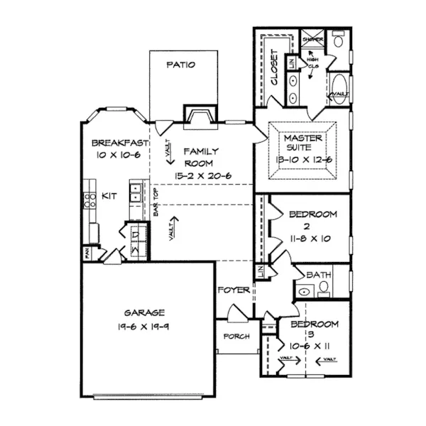 Ranch House Plan First Floor - Southbrook Narrow Lot Home 076D-0003 - Shop House Plans and More