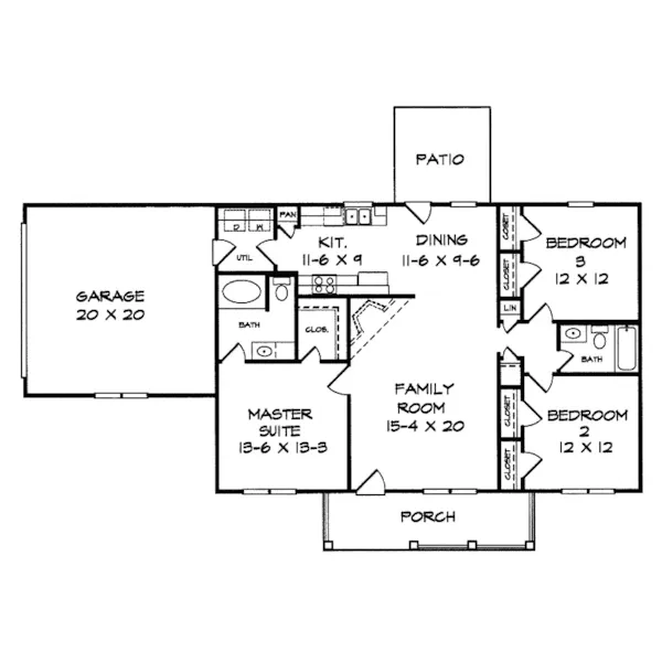 Traditional House Plan First Floor - Kennelwood Country Home 076D-0004 - Search House Plans and More