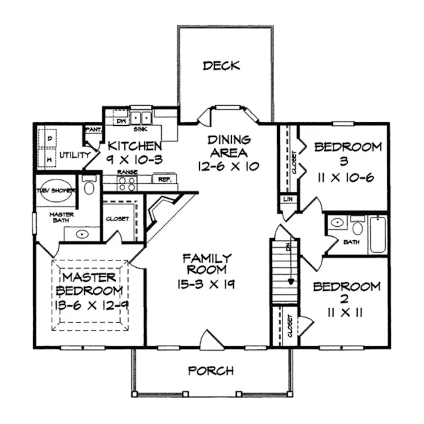 Colonial House Plan First Floor - Kennerley Place Country Home 076D-0006 - Search House Plans and More