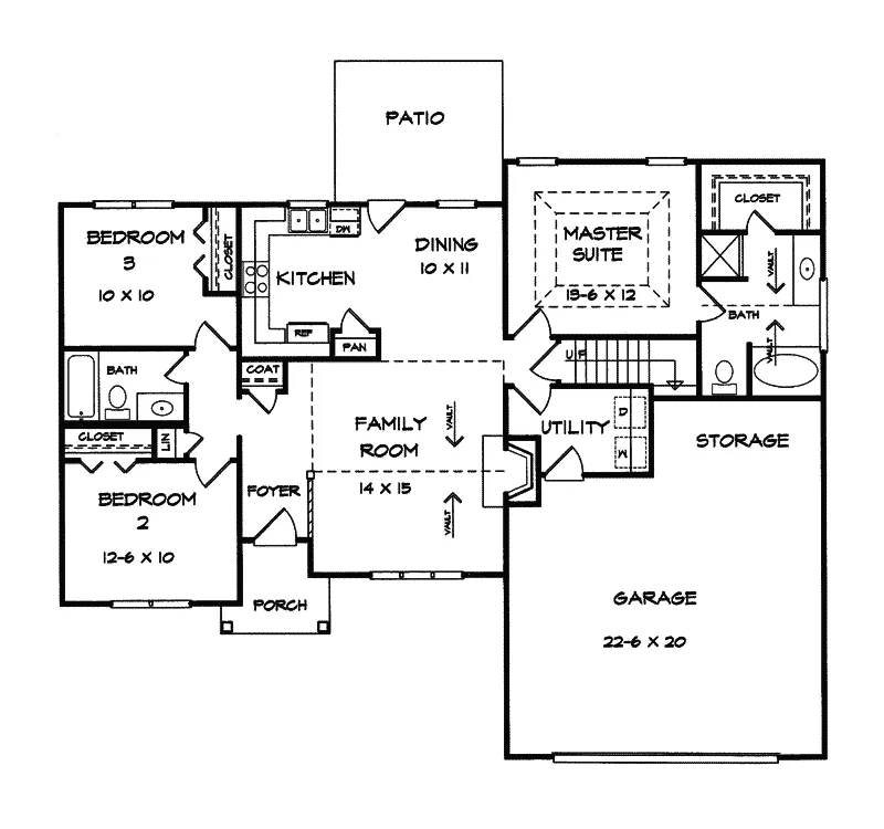 Traditional House Plan First Floor - Wallingford Traditional Home 076D-0010 - Shop House Plans and More