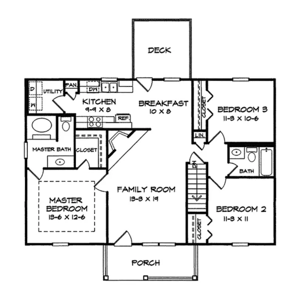 Traditional House Plan First Floor - Windale Country Ranch Home 076D-0012 - Shop House Plans and More