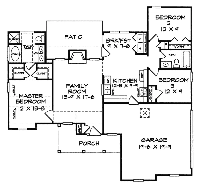 Ranch House Plan First Floor - Ellenwood Traditional Home 076D-0013 - Search House Plans and More