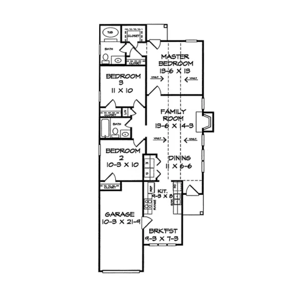 Ranch House Plan First Floor - Peggy Lee Narrow Lot Home 076D-0018 - Shop House Plans and More