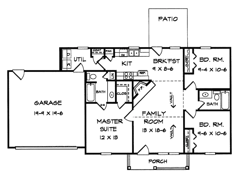 Ranch House Plan First Floor - Kircher One-Story Home 076D-0019 - Search House Plans and More