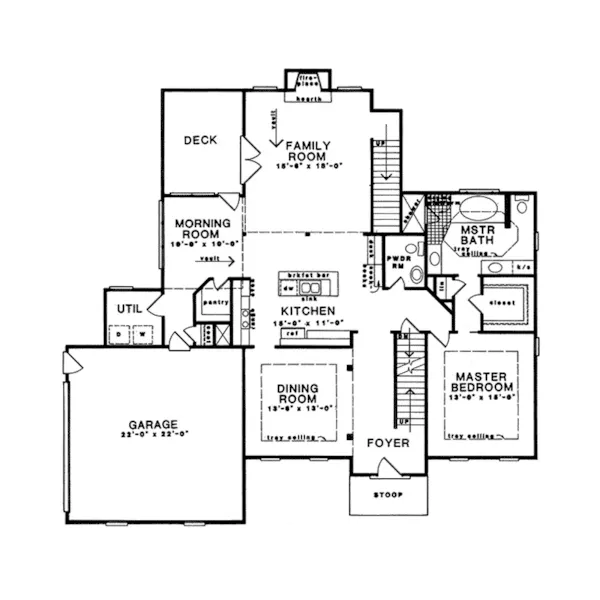 Colonial House Plan First Floor - Webster Oak Greek Revival Home 076D-0032 - Shop House Plans and More