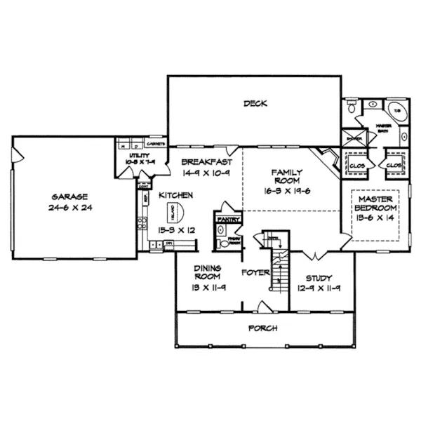 Farmhouse Plan First Floor - Grimshaw Place Country Home 076D-0035 - Search House Plans and More