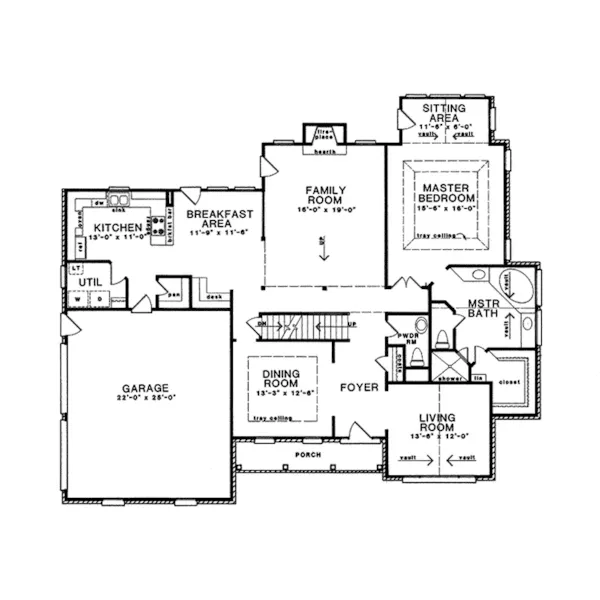 Colonial House Plan First Floor - Hugo Traditional Home 076D-0039 - Search House Plans and More