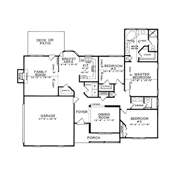 Traditional House Plan First Floor - Foxleigh Ranch Home 076D-0045 - Search House Plans and More