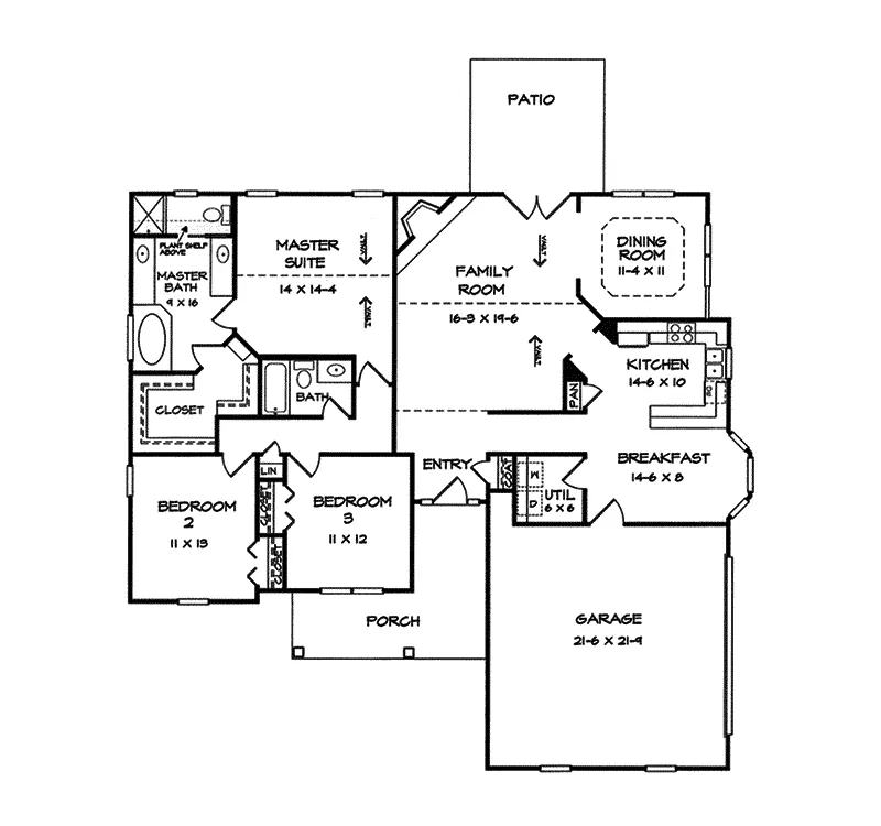 Colonial House Plan First Floor - Yolanda Ranch Home 076D-0046 - Shop House Plans and More