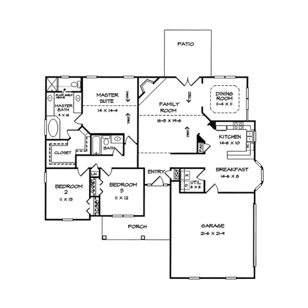 Southern House Plan First Floor - Yolanda Ranch Home 076D-0046 - Shop House Plans and More