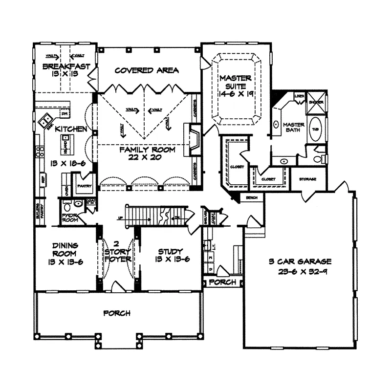 Craftsman House Plan First Floor - Gascony Hill Craftsman Home 076D-0047 - Search House Plans and More