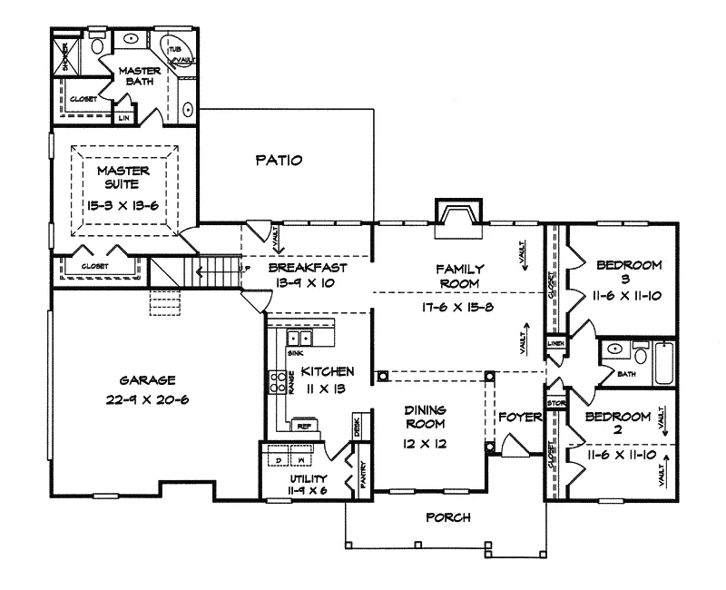 Ranch House Plan First Floor - Morres Point Country Ranch Home 076D-0050 - Shop House Plans and More