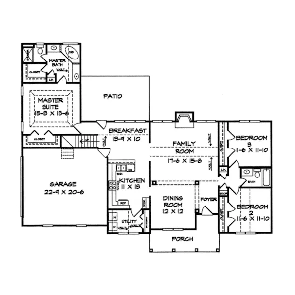 Traditional House Plan First Floor - Middleton Manor Southern Home 076D-0051 - Shop House Plans and More