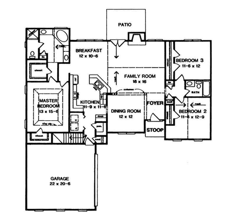 Southern House Plan First Floor - Roxanna Southern Ranch Home 076D-0054 - Shop House Plans and More