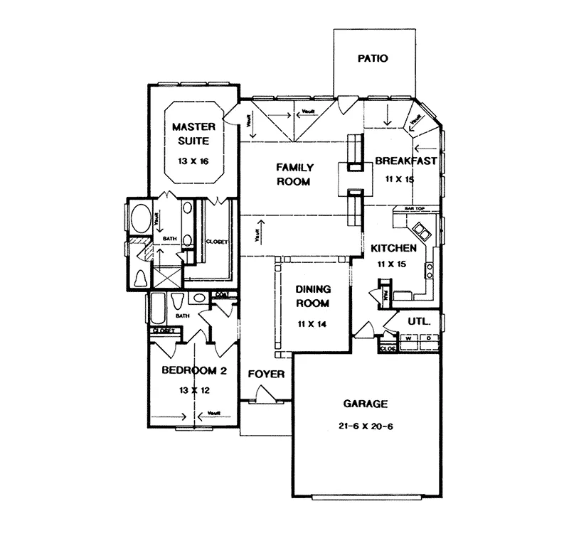 Ranch House Plan First Floor - Van Nostrand European Home 076D-0056 - Shop House Plans and More