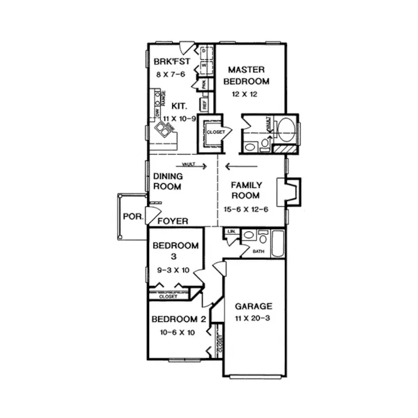 Country House Plan First Floor - Kehrs Meadow Cottage Ranch Home 076D-0058 - Search House Plans and More