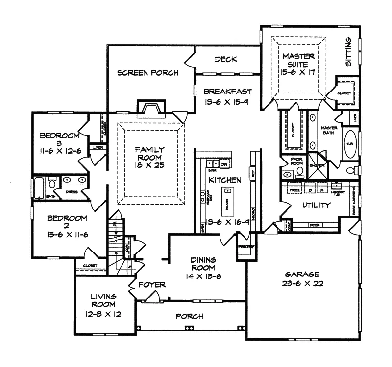 Colonial House Plan First Floor - Romany Place Ranch Home 076D-0063 - Shop House Plans and More