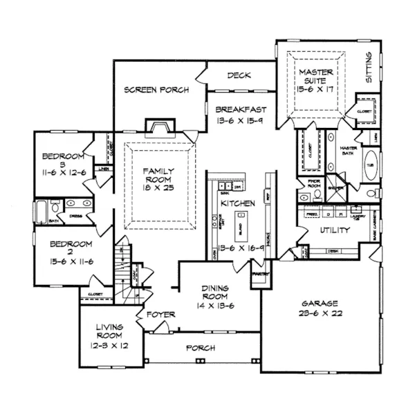 Ranch House Plan First Floor - Romany Place Ranch Home 076D-0063 - Shop House Plans and More