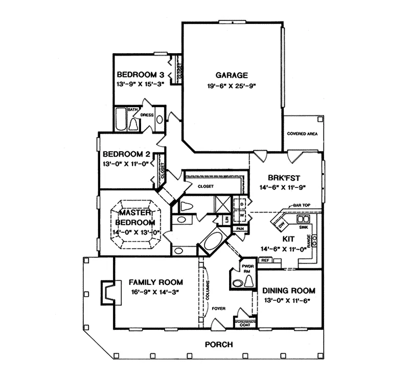 Ranch House Plan First Floor - Hilton Park Country Home 076D-0064 - Search House Plans and More