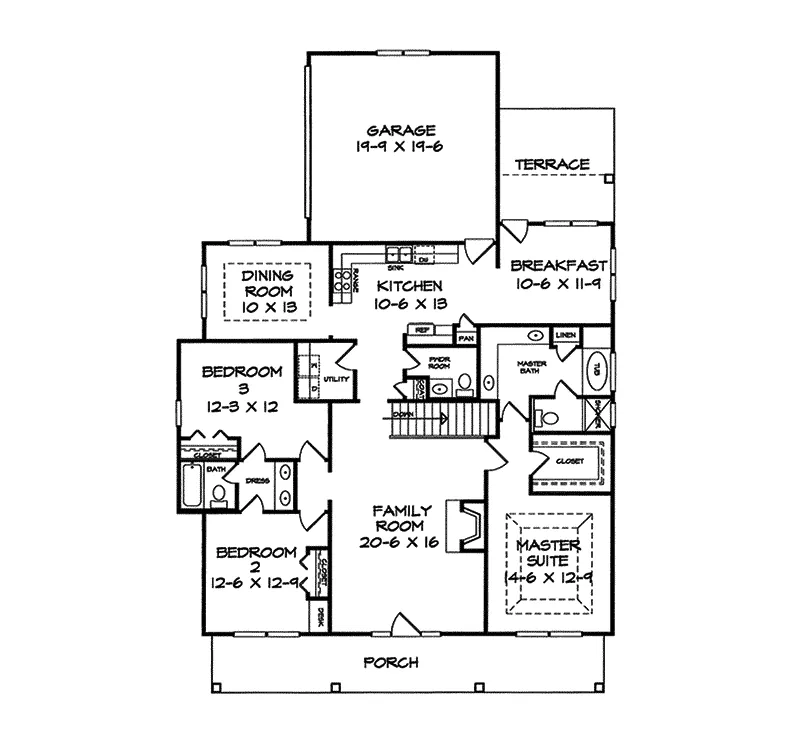Ranch House Plan First Floor - Patriot Place Bungalow Home 076D-0066 - Shop House Plans and More