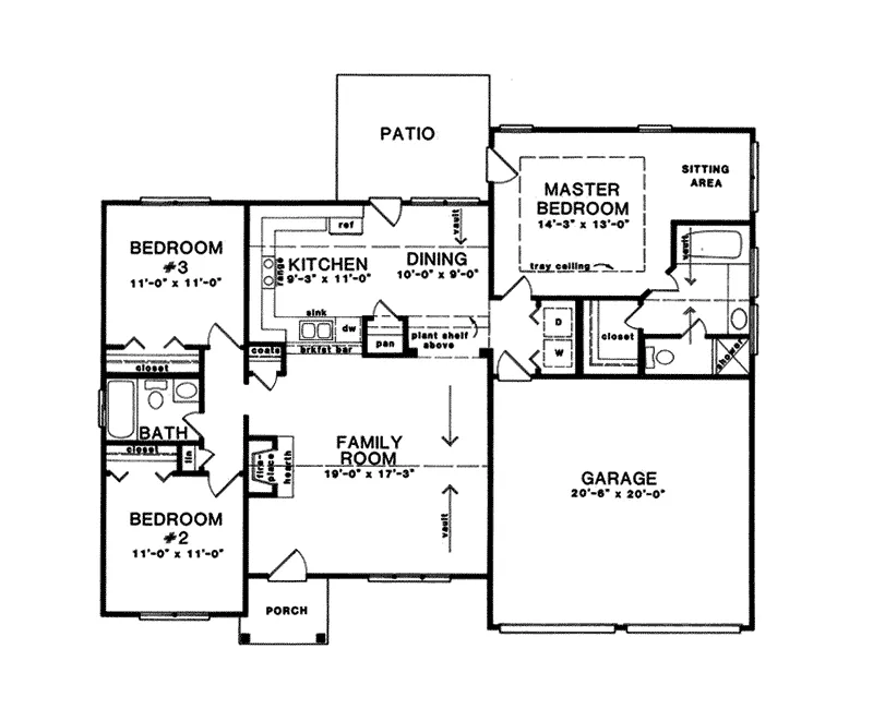 Southern House Plan First Floor - Ulman Ranch Home 076D-0067 - Shop House Plans and More