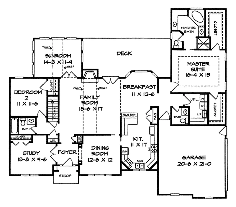Ranch House Plan First Floor - Tillinghast Traditional Home 076D-0071 - Shop House Plans and More