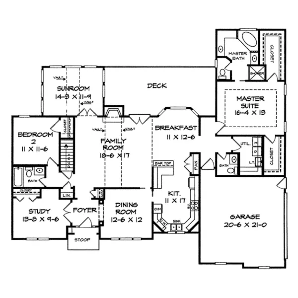 Ranch House Plan First Floor - Tillinghast Traditional Home 076D-0071 - Shop House Plans and More