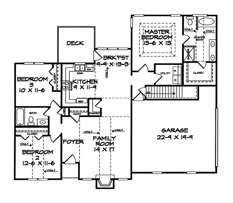 Ranch House Plan First Floor - Delvista Ranch Home 076D-0073 - Search House Plans and More