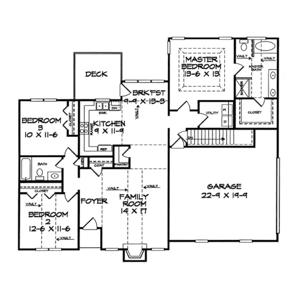 Ranch House Plan First Floor - Delvista Ranch Home 076D-0073 - Search House Plans and More