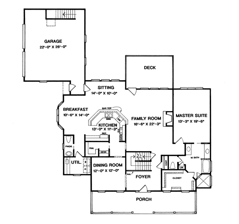 Southern House Plan First Floor - Moss Creek Country Home 076D-0076 - Shop House Plans and More