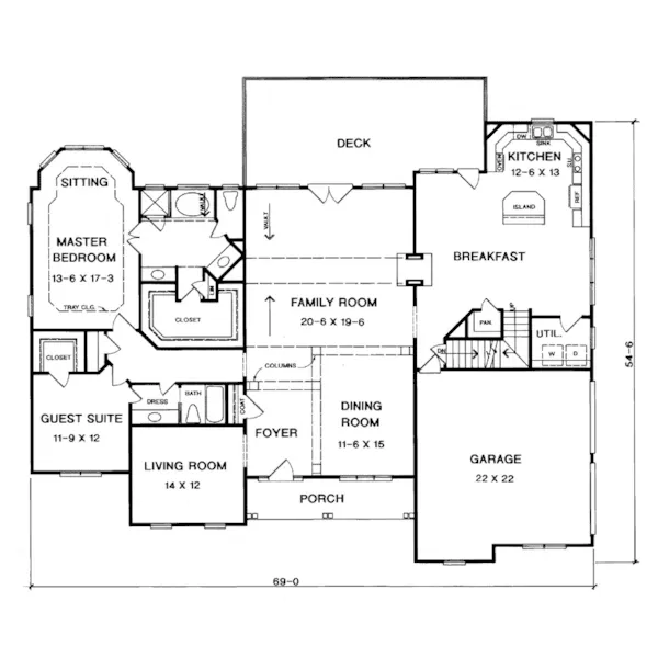 Traditional House Plan First Floor - Grover Manor European Home 076D-0084 - Search House Plans and More