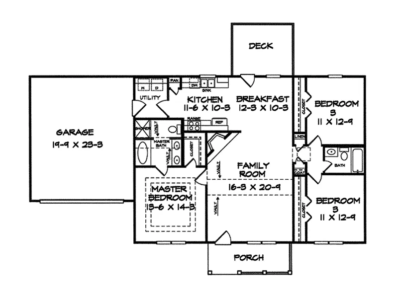 Ranch House Plan First Floor - Summit Downs Traditional Home 076D-0086 - Shop House Plans and More