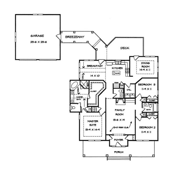 Ranch House Plan First Floor - Sheldon Hill Country Home 076D-0087 - Shop House Plans and More