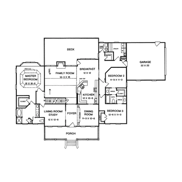 Ranch House Plan First Floor - Keevanshore Country Home 076D-0095 - Search House Plans and More