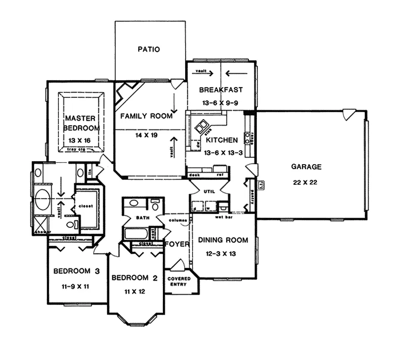 Traditional House Plan First Floor - Beckett Hill Ranch Home 076D-0101 - Search House Plans and More