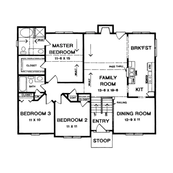 Traditional House Plan First Floor - Delbridge Split-Level Home 076D-0104 - Search House Plans and More