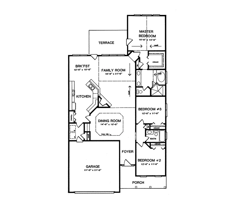 Ranch House Plan First Floor - Holiman Cottage Ranch Home 076D-0108 - Search House Plans and More