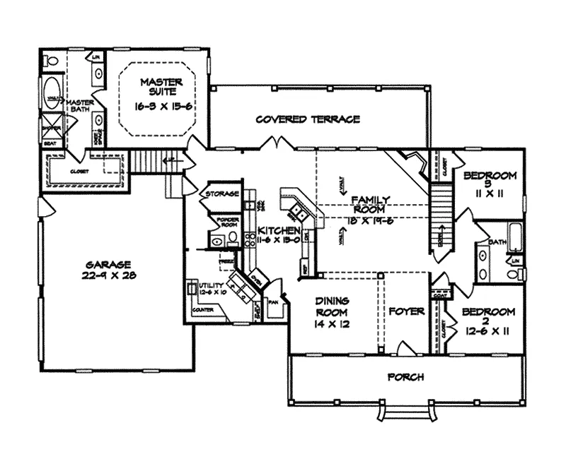 Ranch House Plan First Floor - Holshire Way Ranch Home 076D-0109 - Search House Plans and More