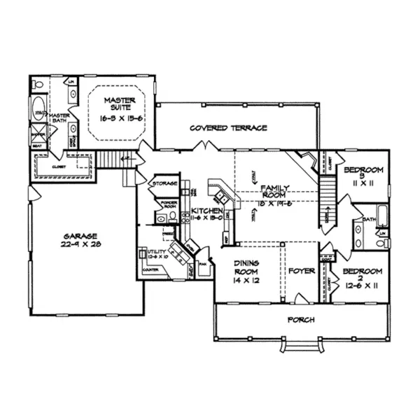 Traditional House Plan First Floor - Holshire Way Ranch Home 076D-0109 - Search House Plans and More