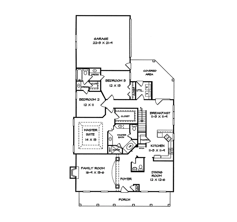 Ranch House Plan First Floor - Majella Country Home 076D-0118 - Shop House Plans and More