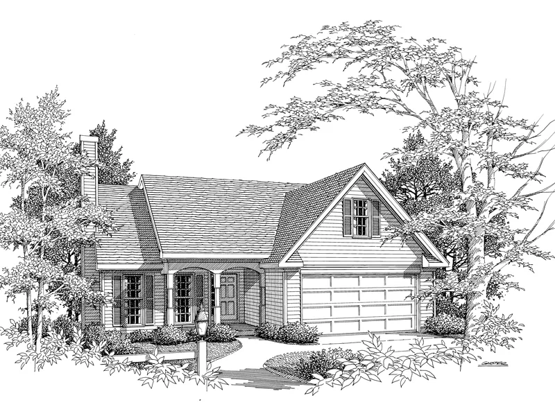 Traditional House Plan Front of Home - Crabapple Creek Ranch Home 076D-0129 - Search House Plans and More